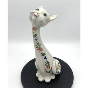 Vintage 9" Italian Alley Cat Deruta Pottery Figurine Floral Hand Paint Italy